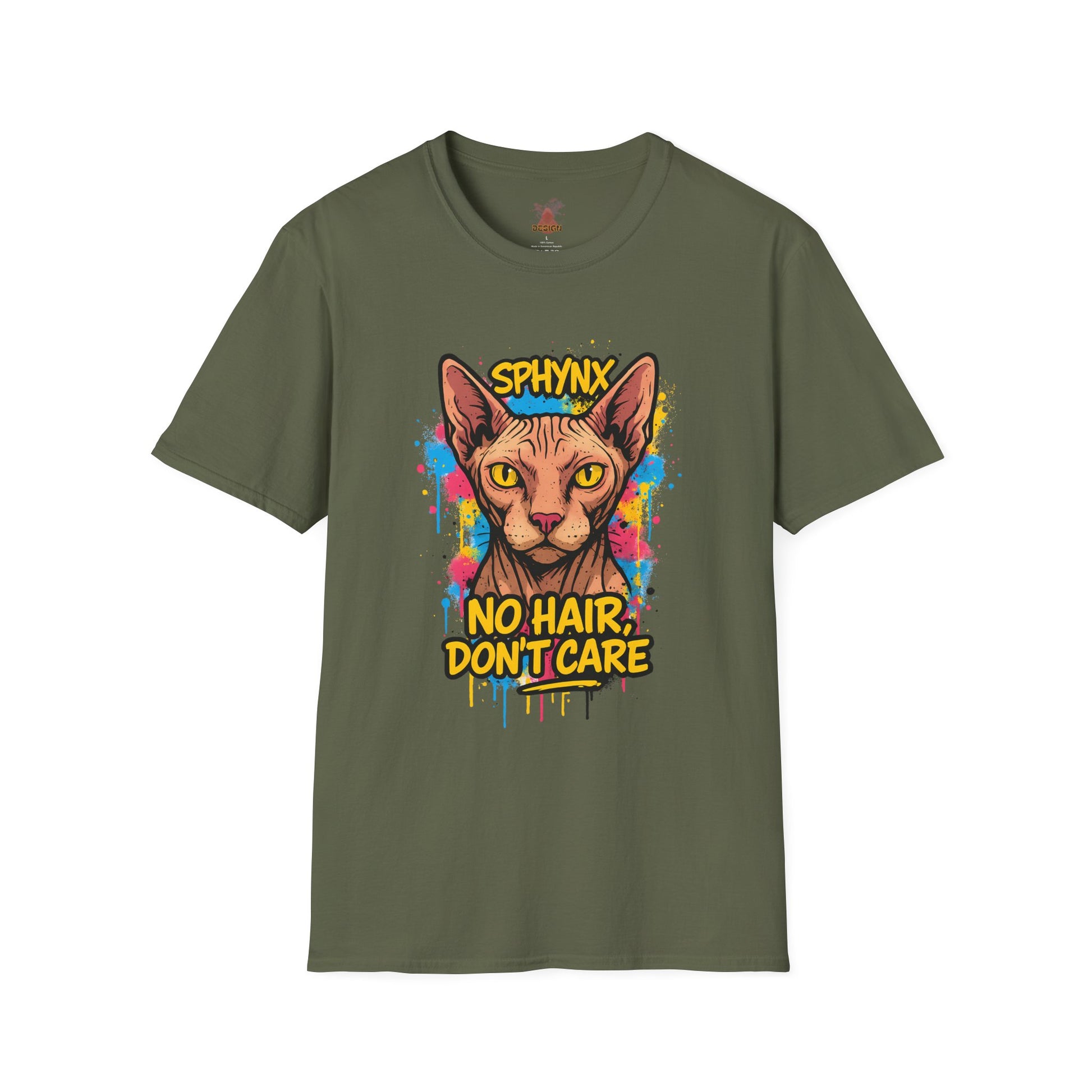 Sphynx Cat Graffiti T-Shirt – “No Hair, Don’t Care” | Bold Streetwear for Cat Lovers