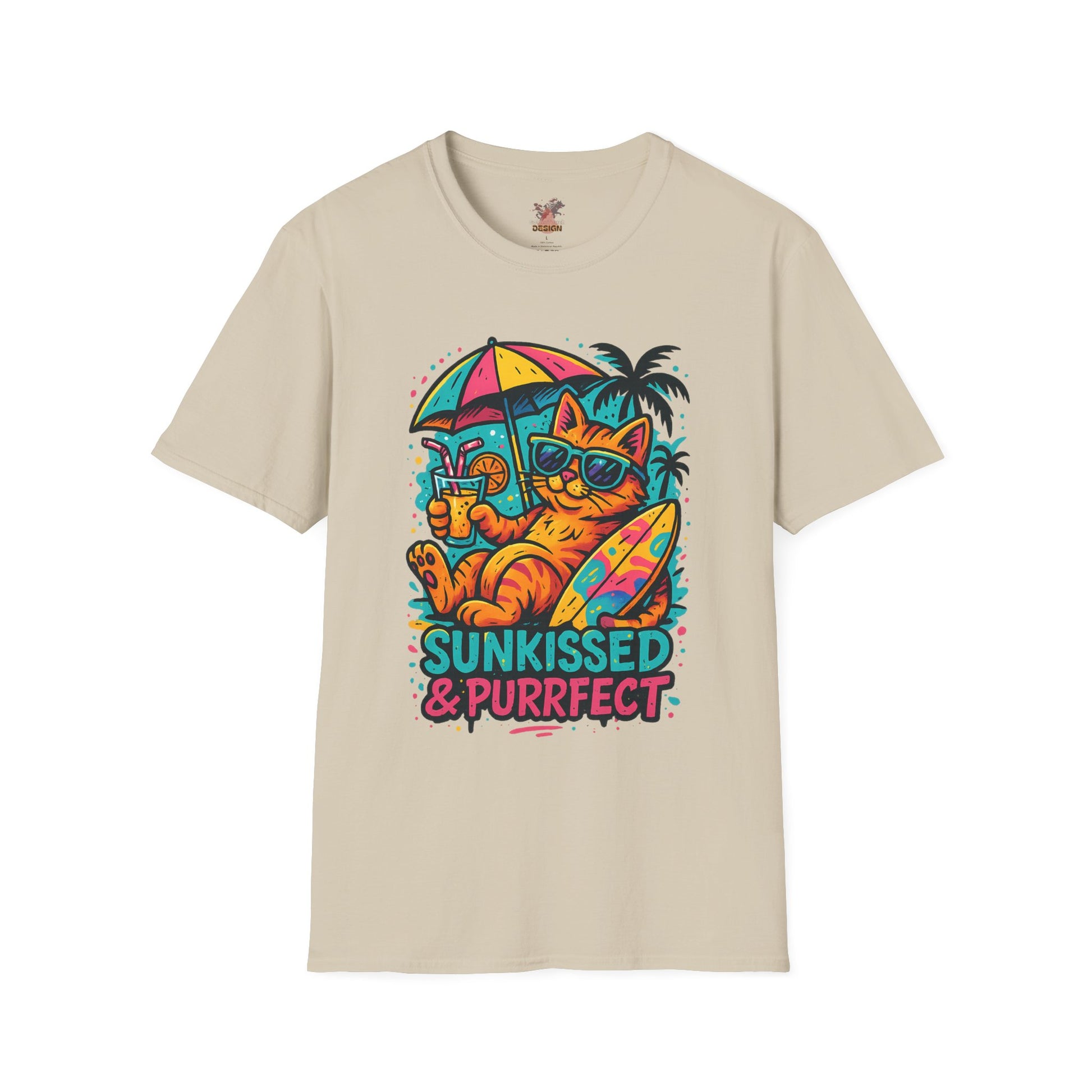 Sunkissed & Purrfect summer cat t-shirt in Sand