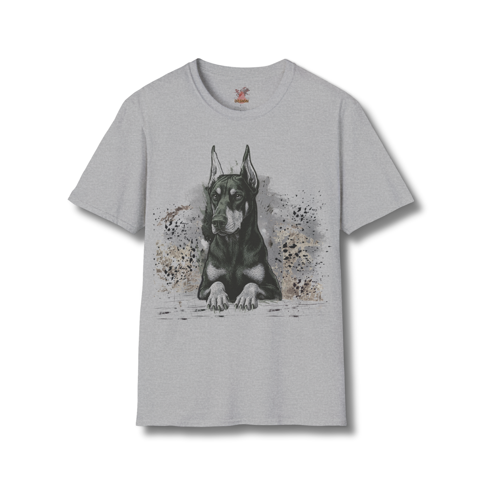 Dobermann Sketch T-Shirt in light grey with minimalist black line art of Doberman dog