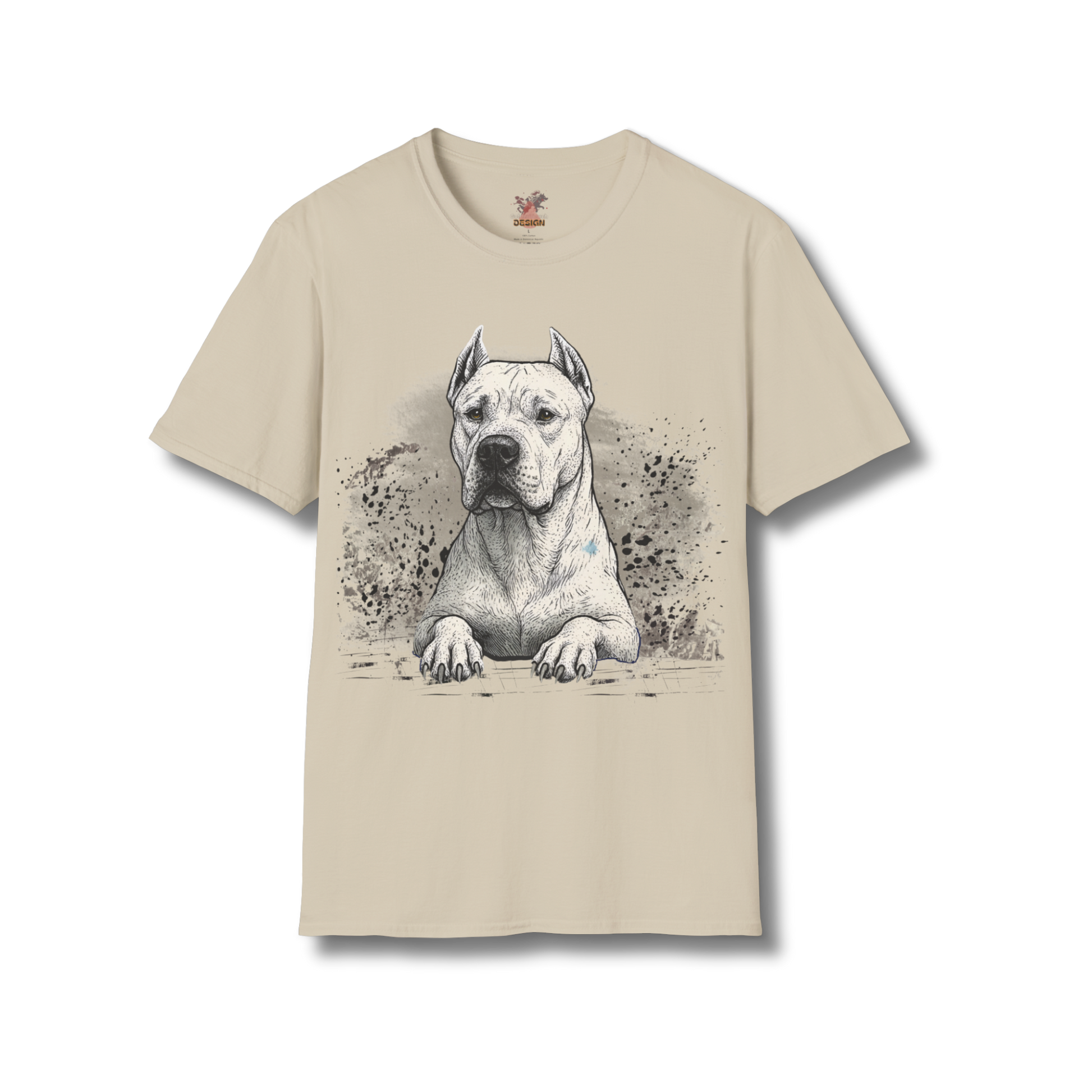 Dogo Argentino t-shirt in sand with detailed black line art design