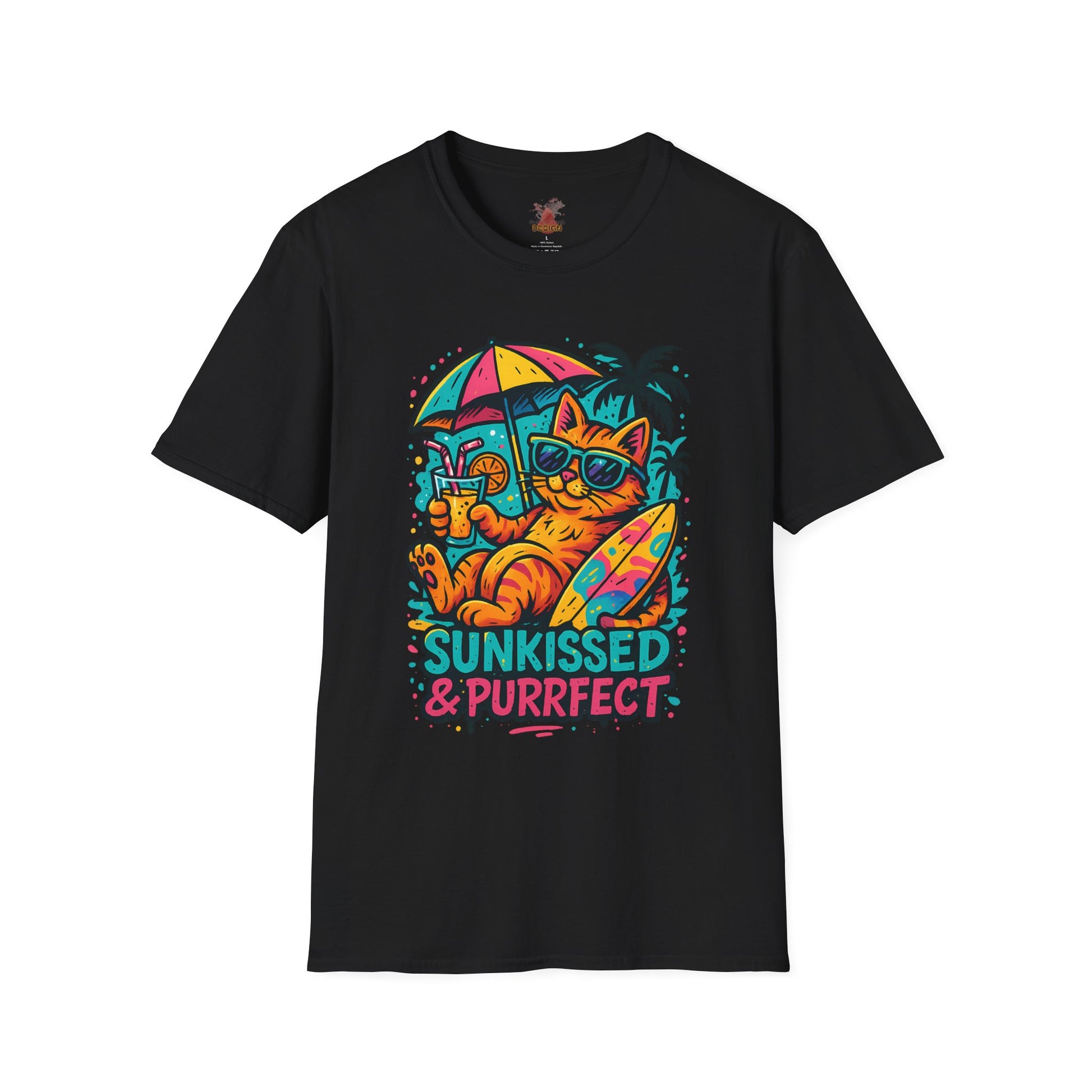 Sunkissed & Purrfect summer cat t-shirt in black
