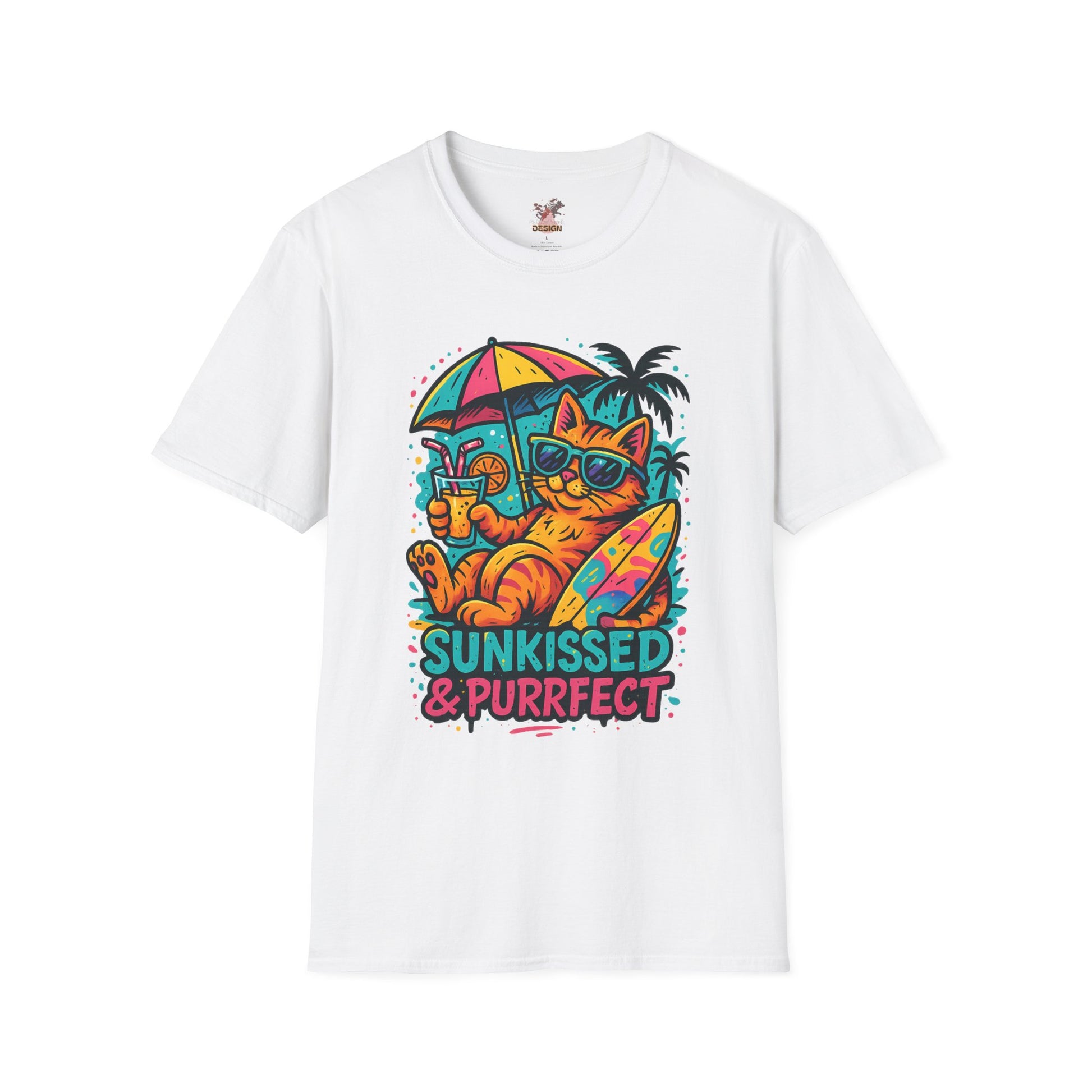 Sunkissed & Purrfect summer cat t-shirt in white