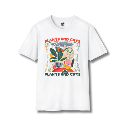 🌿 Plants & Cats Graphic T-Shirt – The Perfect Tee for Nature & Cat Lovers! - GOLDEN-TOUCH