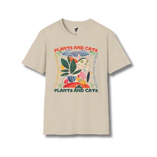 🌿 Plants & Cats Graphic T-Shirt – The Perfect Tee for Nature & Cat Lovers! - GOLDEN-TOUCH