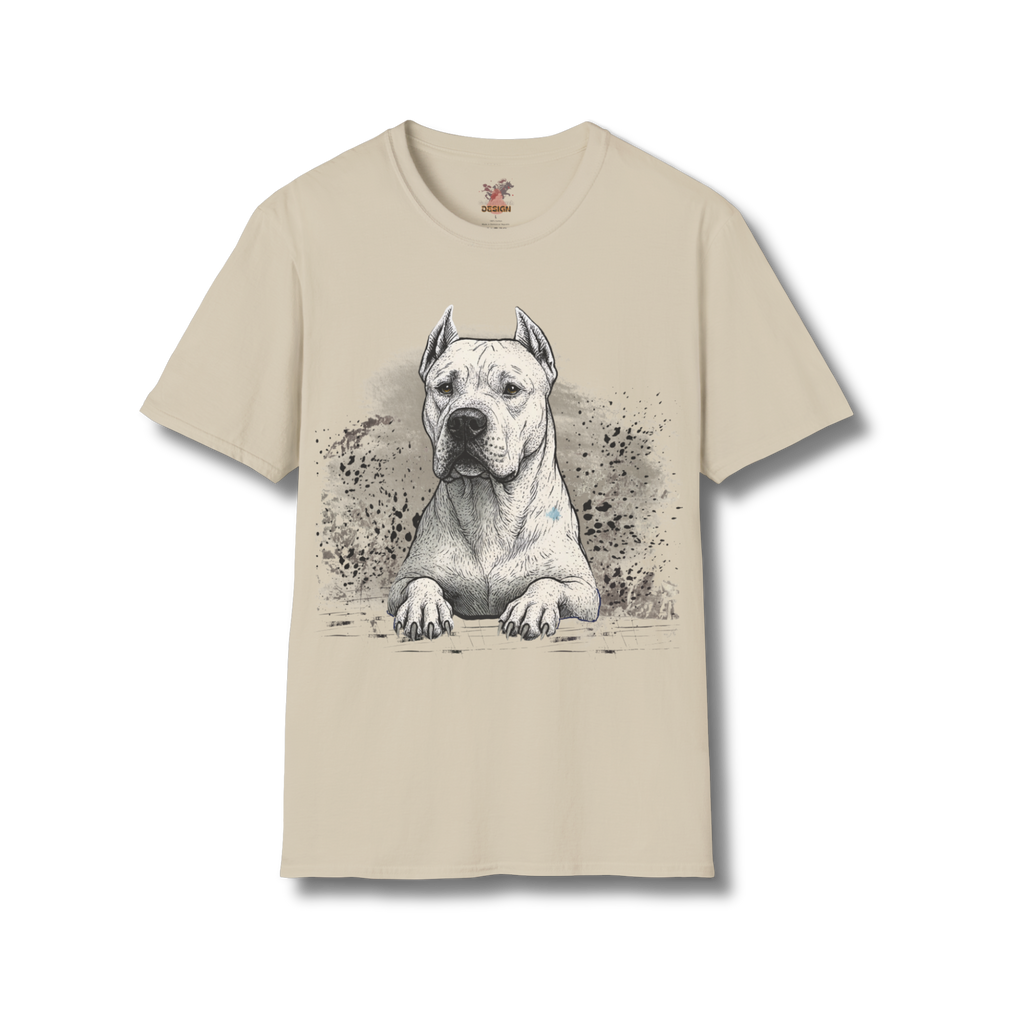 Dogo Argentino t-shirt in sand with detailed black line art design